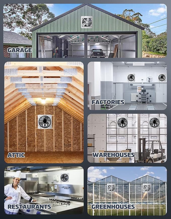 iLiving ILG8SF10V-T, 10 inch Shutter Exhaust Attic Garage Grow, Ventilation Fan with 3 Speed Thermostat 6 Foot Long 3 Plugs Cord, 10" - Variable, 600 CFM, 900 SQF Coverage Area, Silver