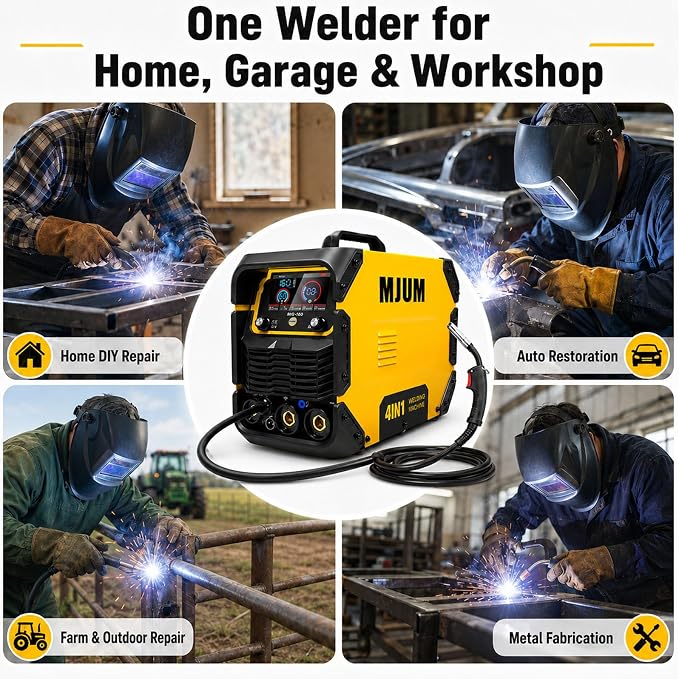 160A 4-in-1 Welding Machine: 110V/220V Dual Voltage MIG Welder with Smart Synergic Control, Flux Core/Gas MIG/Lift TIG/Stick Welder, IGBT Inverter HD Display for Home Repair Auto Fabrication