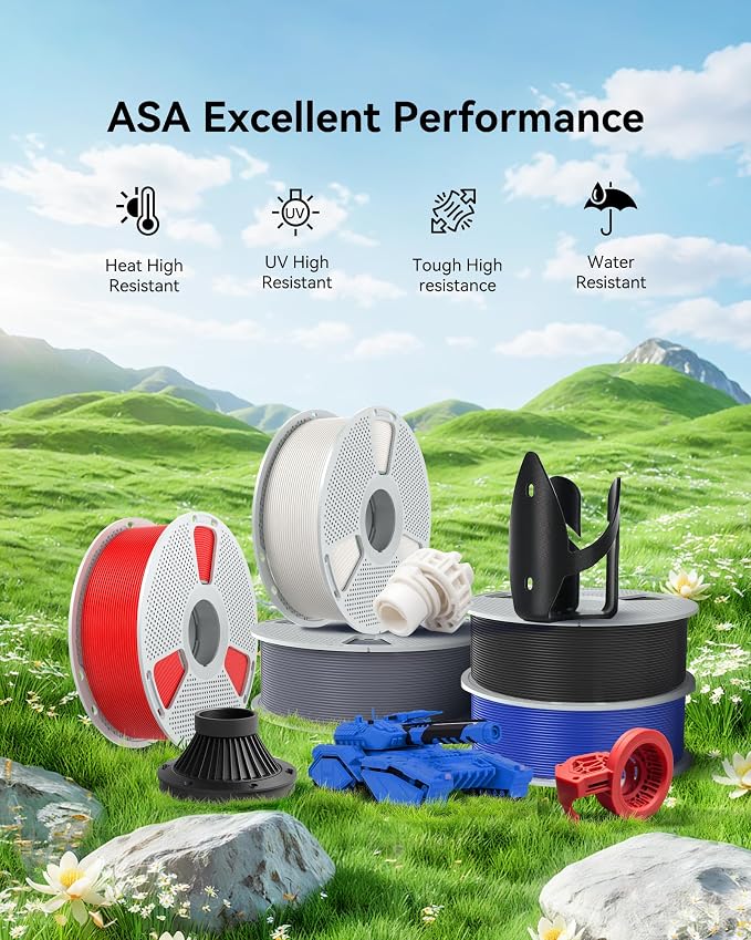 SUNLU Large Spool 2.7KG ASA Filament, UV/Rain/Heat Resistant Tough 3D Printer Filament 1.75mm, Great for Printing Outdoor Functional Mechanical Parts, Big Roll ASA Filament. (ASA White)