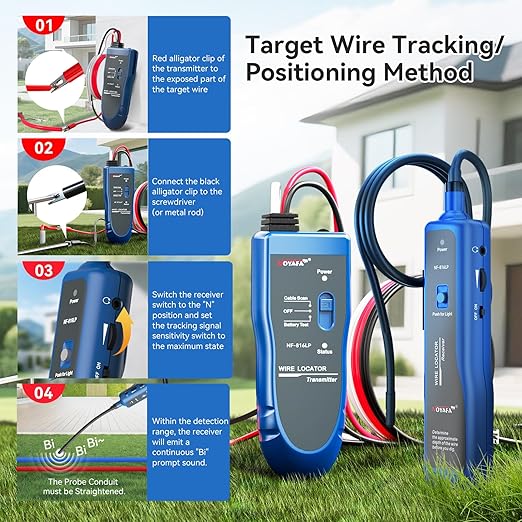 NOYAFA NF-816LP Underground Wire Locator - Pet Fence & Electrical Cable Tracker, Find Breaks in Buried Wires, Network & Irrigation Line Finder, Rechargeable, LED Flashlight