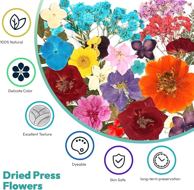 Resiners Colorful Dried Pressed Flowers & Heat Gun - Colorful Real Pressed Flowers for Scrapbook Supplies Card Making Resin Jewelry Making Soap Candle DIY Crafts