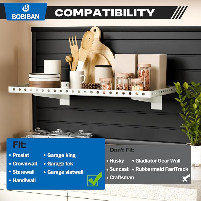 4 Pack Slatwall Shelves, Heavy Duty White Metal Slat Wall Shelf for Retail, Garage, Home Storage, 110 lbs Load Capacity, Universal Slatwall Accessories(14 x 24 Inch-4, White)