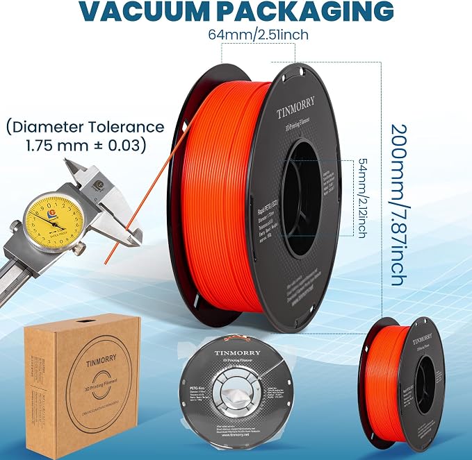 TINMORRY PETG Filament 1.75, Rapid PETG-Eco 3D Printer Filament, Compatible with Most FDM 3D Printers, 1 KG 1 Spool, Orange