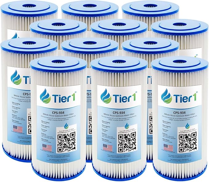 Tier1 5 Micron 10 x 4.5 Water Filter | Pleated Polyester Whole House Sediment Filter Cartridge | Replacement for Pentek CP5-BB, Culligan CP5-BBS-D, CP5-934, W5CPHD | 4.5 x 10 Water Filter (12-Pack)