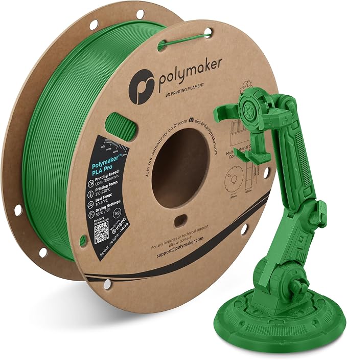 Polymaker PLA PRO Filament 1.75mm 1kg, Tough & High Rigidity Green 3D Printing Filament, PolyLite PLA PRO High Speed, Print with Most 3D Printers