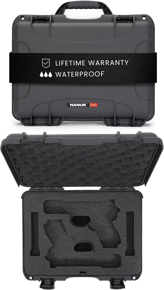 NANUK Hard Case with Custom Foam Insert for Glock, IP67 Waterproof & Crushproof, Rugged Construction for Ultimate Protection, Made in Canada