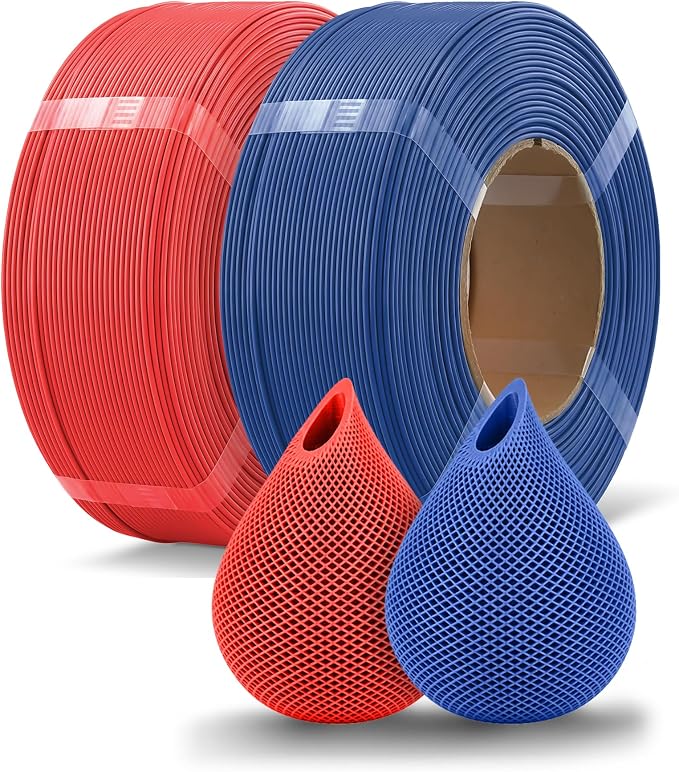 OVERTURE 2KG Bundle High Speed PLA Filament Refill 1.75mm 3D Printer Filament, 2 Pack 1kg (2.2lb) Refilament for Bambu Lab Reusable Spool, Fit Most FDM 3D Printers (Red+Blue)