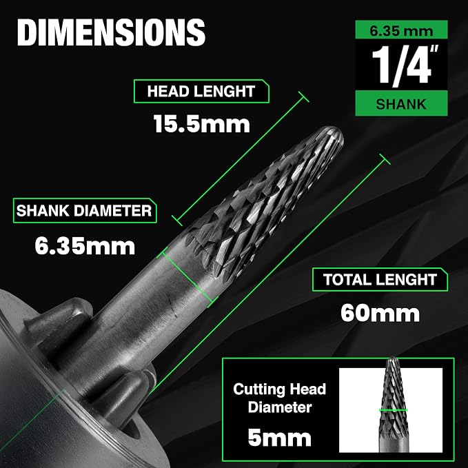 Carbide Burr SL-1 6.35mm (1/4") Shank – 1 Pc Double Cut Die Grinder Bits for Milling, Carving, Engraving, Deburring, Drilling, Hard Wood and Metals – Tungsten Carbide Drill Bit Set for Rotary Tools