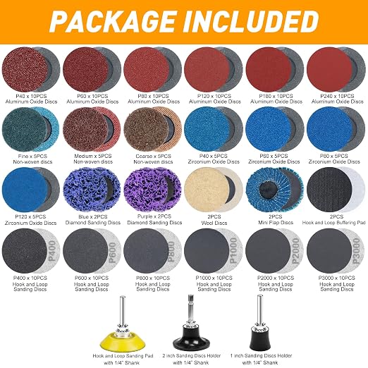 172 PCS 2 Inch Die Grinder Sanding Discs with 1/4" Holder for Milwaukee Dewalt, Compatible with Both Die Grinders and Power Drills for Surface Conditioning, Sanding & Polishing