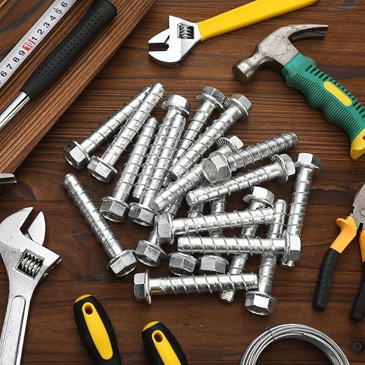 Tandefio 80 Pack 5/8" X 4" Galvanized Concrete Screws Large Diameter Anchors Concrete Screw Anchor Bolts Masonry Screw for Anchoring to Masonry Brick or Block