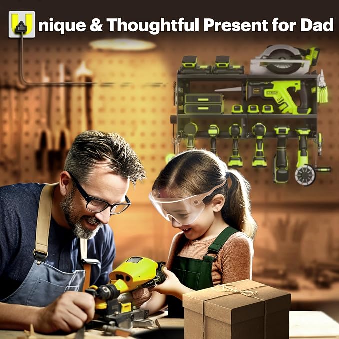 Spampur Fathers Day Gift,Power Tool Organizer Wall Mount with Charging Station, 3 Layer Heavy Duty Metal Tool Storage Rack Loads 420lbs with 6 Cordless Drill Holder, Garage Workshop