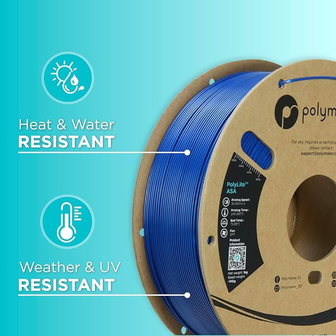 Polymaker ASA Filament 1.75mm Blue, 1kg ASA 3D Printing Filament, Heat & Weather Resistant - ASA 3D Printer Filament Perfect for Printing Outdoor Functional Parts