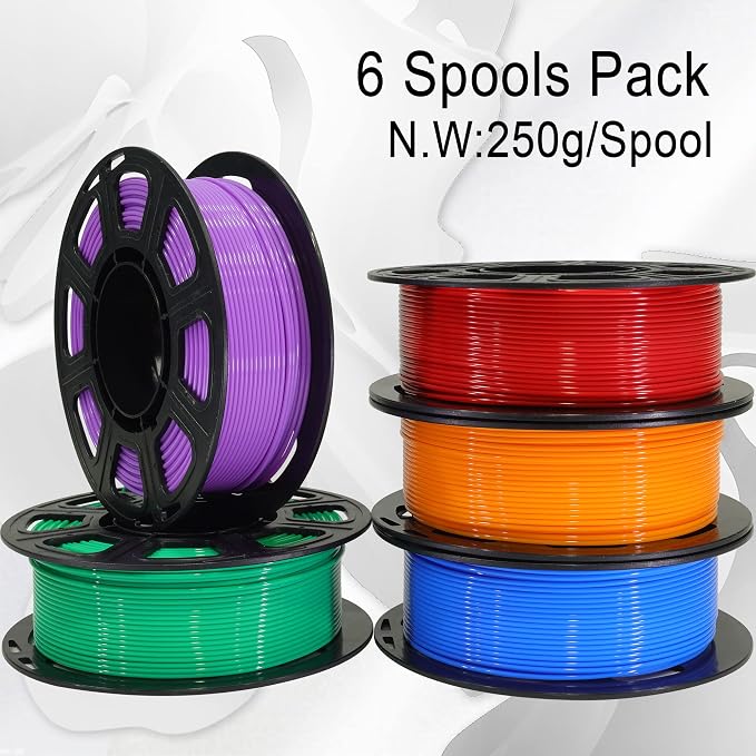1.75mm 5 Spools 5 Popular Colors PLA 3D Printer Filament in 1 Bundle, Red/Purple/Green/Blue/Orange, Each Spool 0.25kg, Total 1.25kg PLA 3D Printing Material, 250g x 5 Spools