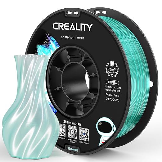 Official Creality PETG 3D Printer Filament 1.75mm 1KG (2.2lbs), High Precision, Strong Toughness, Odorless, Better Flow, Moistureproof 3D Printing CR PETG Filament, Translucent Cyan