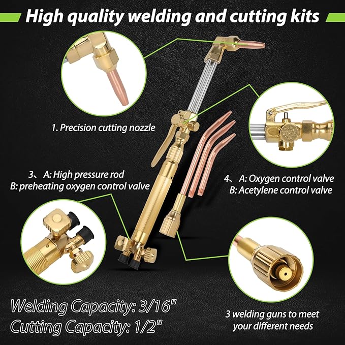 Upgraded Oxygen and Acetylene Gas Torch and Welding Kit Portable Cutting Torch Kit 17-Piece Oxygen Acetylene Torch Kit with 3 Rods and 1 Cutting Nozzle Heavy Duty Oxygen and Acetylene Torch Kit