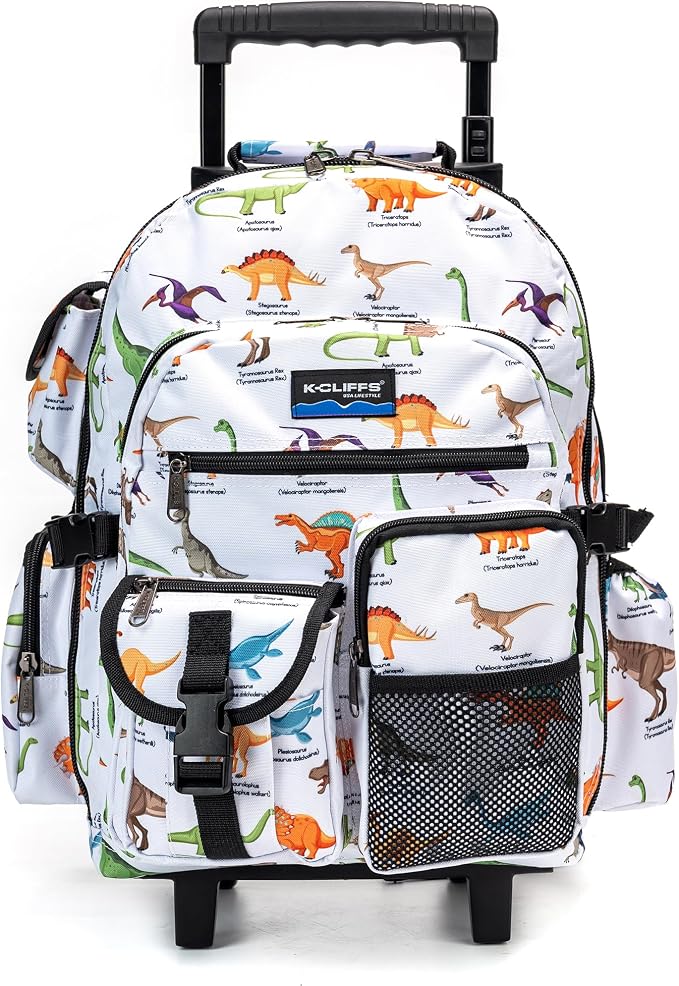 K-Cliffs Heavy Duty Rolling Backpack School Bookbag with Wheels Deluxe Wheeled Daypack