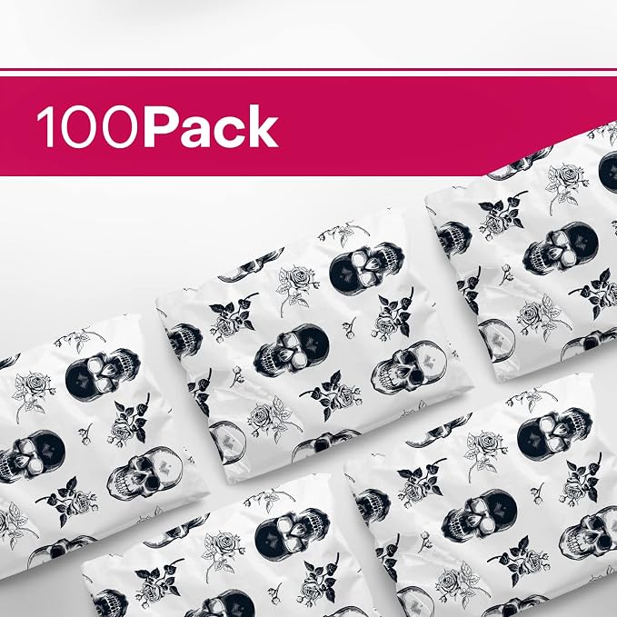 14x19 Poly Mailers – Skull Rose – Waterproof, Tear-Resistant Shipping Bags with Adhesive Seal – 100 Pack – Package Mint