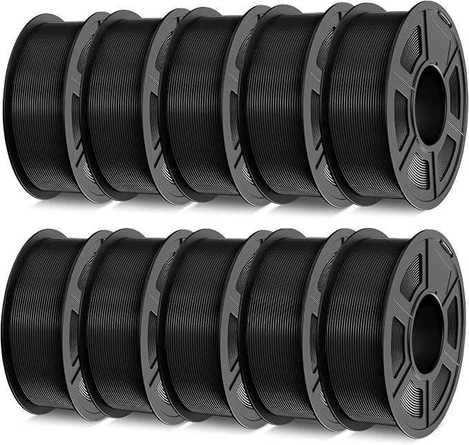TECBEARS PLA 3D Printer Filament Bundle, 10 KG PLA Filament 1.75mm, Neatly Wound 3D Printing Filament, 1kg per Spool, 10 Pack, Black