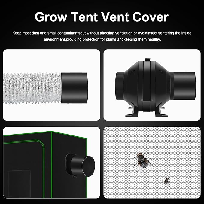 Air Filtration Kit, 4" 190 CFM Inline Duct Fan with Speed Controller, 12" High Carbon Filter, 8 Ft Ducting & Rubber Coupler, Air Cooling and Filtration Kit for Grow Tent, Hydroponics