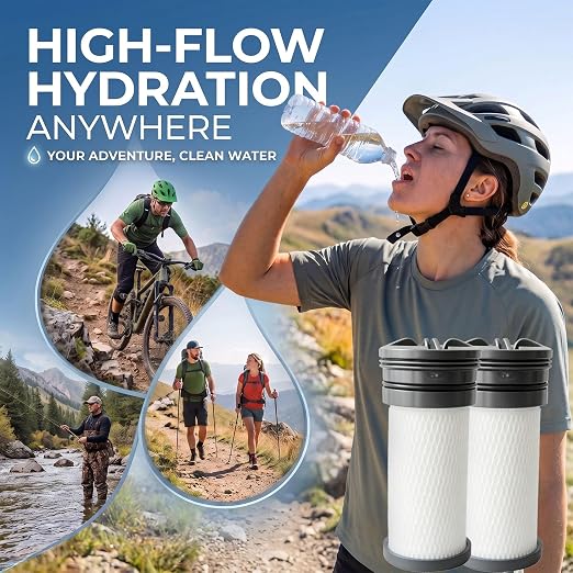 2-Pack Replacement Water Filter Cartridges Compatible with Katadyn Hiker/Hiker Pro Series, 400 Gallons Total Capacity for Taste Improvement, Outdoor Camping Backpacking