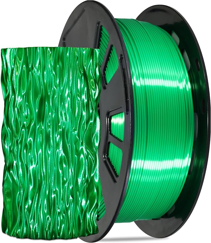 Silk Green PLA Satin Shiny 3D Printer Filament, 1.75mm Diameter 1kg Spool 2.2lbs for FDM 3D Printers