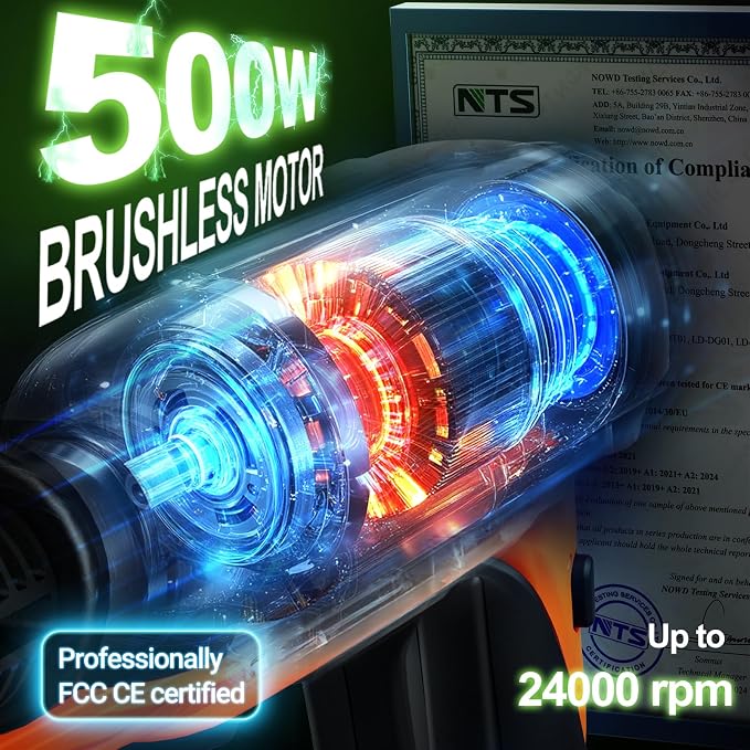 Cordless Washer, 3 Gear Brushless Washer for Car Washing, Patio, Fence, Driveway, Outdoor Cleaning， with 2 Batteries, 6 in 1 Nozzle, 6 Meter Hose, Tap Adapter