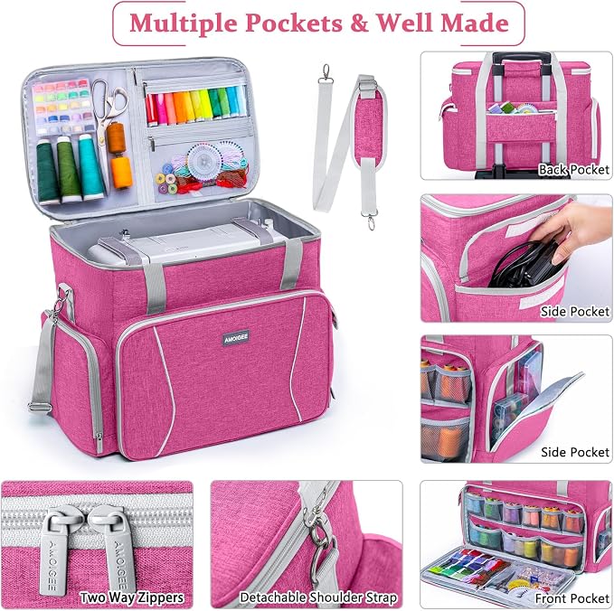 AMOIGEE Sewing Machine Case – Heavy Duty Sewing Machine Bag with Thick Padded Bottom, Sewing Tote Fits Most Standard Machines Compatible with Singer, Brother, Janome