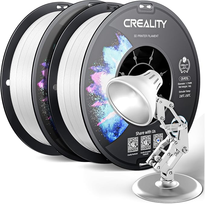 CREALITY PETG Filament 1.75mm 3D Printer Filament, 2kg (4.4lb) Neatly Wound Spool, Dimensional Accuracy ±0.03mm, 2026 Latest Batch, Fit for Most FDM 3D Printers, White (2-Pack)