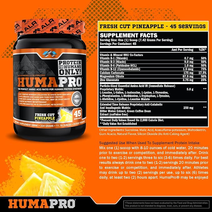 ALR Industries HumaPro Essential Amino Acid Formula | EAA Protein Supplement | Supports Muscle Recovery & Performance | Vegan, Gluten Free | | 45 Servings (Fresh Cut Pineapple)