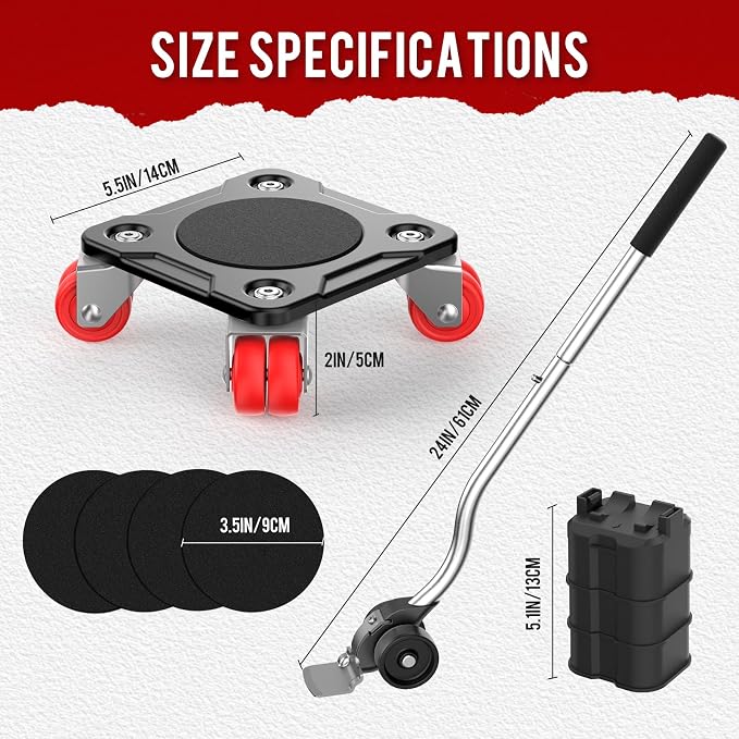 Furniture Movers with 8 Wheels – Upgraded Dual Wheel Design, Carbon Steel Panel Heavy Duty Dolly with Lifter, Max Load 2200 LBS, More Stable & Smoother Moves