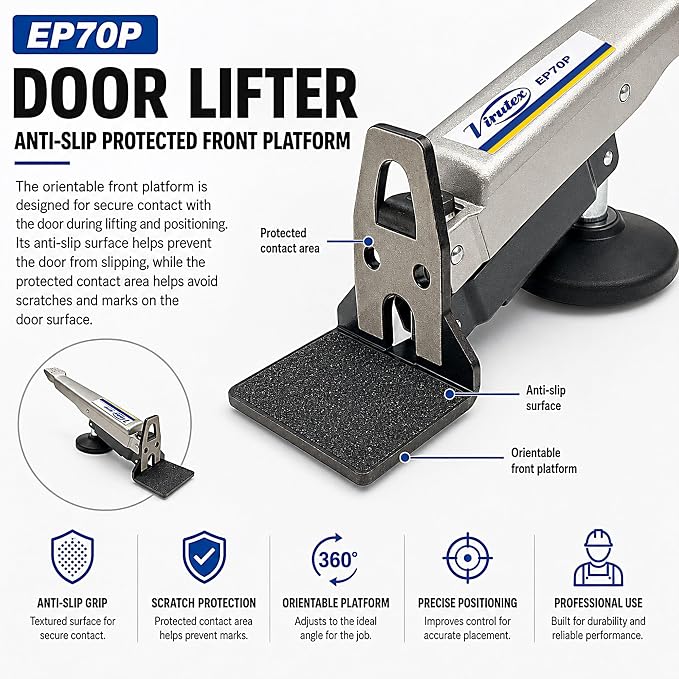 Virutex Door Lifter EP70P, 1 kg, Adjustable Frontal Platform, Lightweight Design, Support Surface Stability
