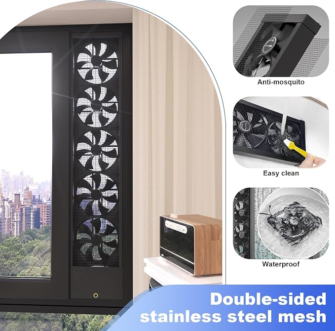 Vertical Window Fan for Sliding Windows (Black, 105~110cm/41.3~43.3in) | No Drilling Required Installation, Adjustable Wind Speed, 1.97 IN Retractable, for Bedroom Bathroom Kitchen Office