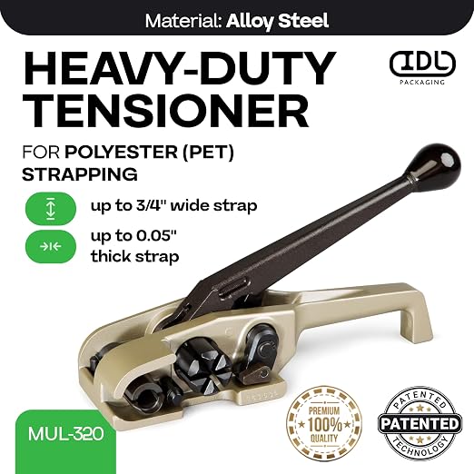 IDL Packaging MUL-320 PRO Heavy Duty Tensioner for Polyester (PET) & Polyproptlene (PP) Strapping, Up to 3/4" Strap Width