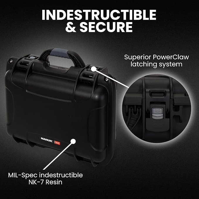NANUK 915 Hard Case with Cubed Foam – Compact Waterproof Travel Camera Hard Case with Padded Dividers, 13.8” x 9.3” x 6.2” – Dustproof and Impact Resistant, Airline Carry-On Approved – Black