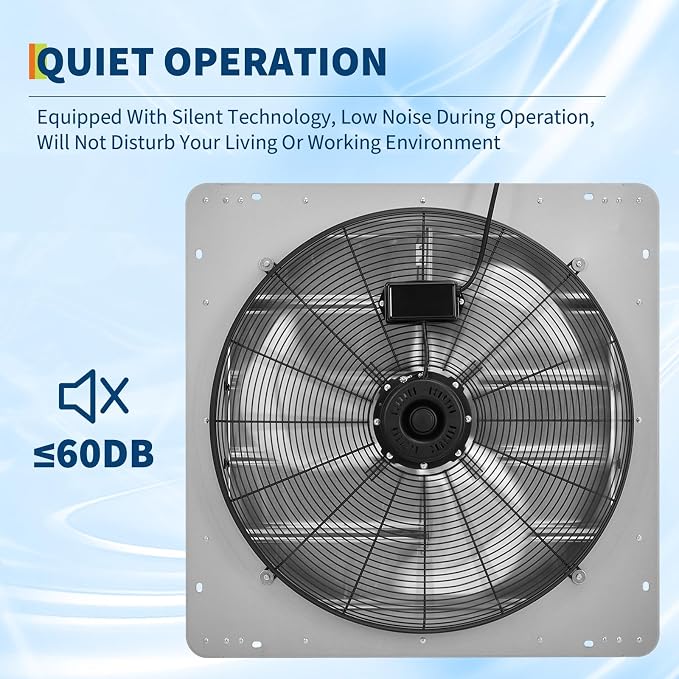 20" Shutter Exhaust Fan with 5 ft Power Cord, 3500 CFM 1500 RPM Quiet High-Speed Airflow with Automatic Shutter Wall Mount fan for Garage, Attic, Greenhouse, Shed Ventilation