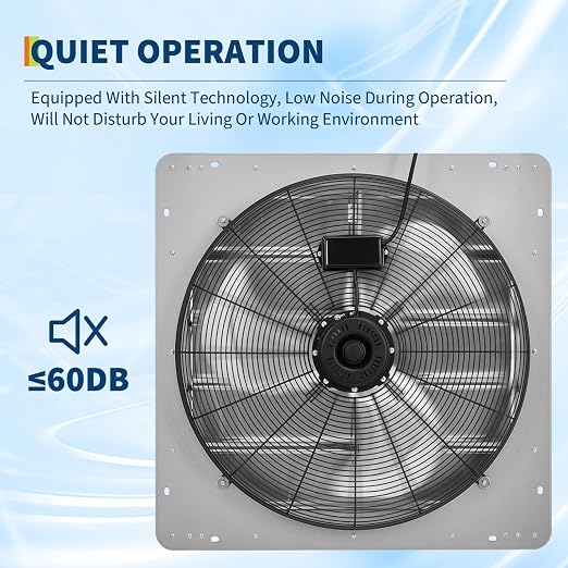 24" Shutter Exhaust Fan with 5 ft Power Cord, 3500 CFM 1500 RPM Quiet High-Speed Airflow with Automatic Shutter Wall Mount fan for Garage, Attic, Greenhouse, Shed Ventilation