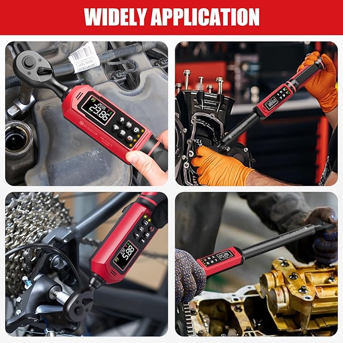 SUERCUP 3/8" 1/2" Digital Torque Wrench, 0.66-44.29Ft.Lb & 3.8-250.8Ft.Lb | ±1% Accuracy, 0.9-60N.m & 5.1-340Nm Electric Torque Wrench Set, for Auto Repair, Lug Nuts, Engine, Suspension, Moto & Bicycle