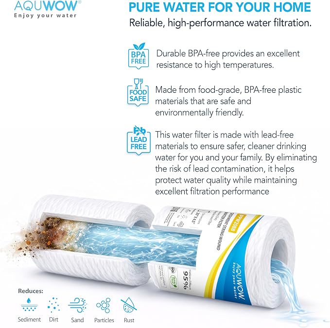 PPW20BB 5 Micron 4.5" x 20" String Wound Sediment Filter Set – Replacement Cartridges for Whole House & Under Sink Systems, Durable Depth Filtration (4, 20 x 4.5)