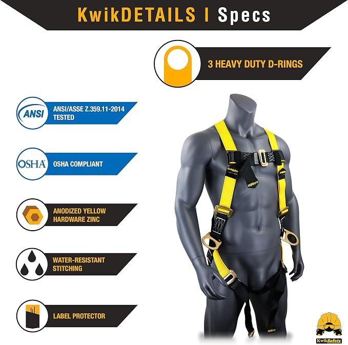 KwikSafety - Charlotte, NC - RATTLER [BEAM ANCHOR KIT] 6 ft Safety Lanyard, 3 D-Ring Safety Harness, Tool Lanyard, 3 ft Cross Arm Strap, ANSI Single Leg Shock Absorbing Fall Protection