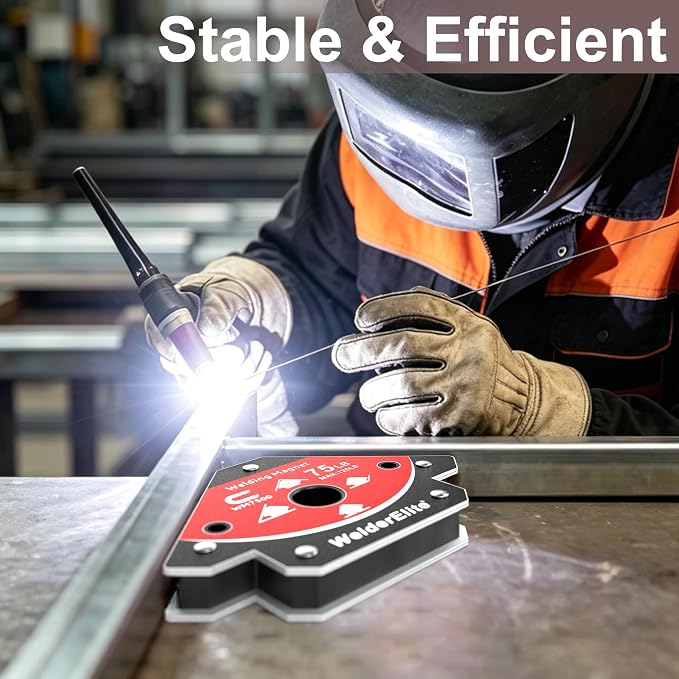 Welding Magnets 6-Pack: 2×25LB, 2×50LB, 2×75LB, Arrow Holder 45°/90°/135°, Galvanized Steel | Galvanized steel frame resists heat. Kit for light tack to heavy structural welding. Ideal for pro MIG/TIG/stick shop use