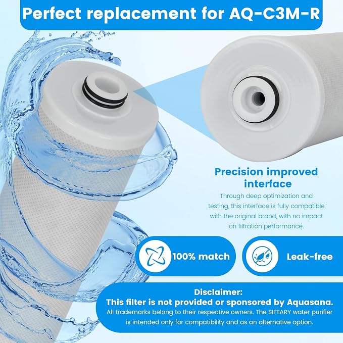 AQ5300+R AQ-C3M-R Filter, Replacement for Aquasana® 3-Stage Max Flow Replacement Filter Compatible with Claryum 3-Stage Under Sink Water Filter Reduce 99% of Chlorine, 3 Counts
