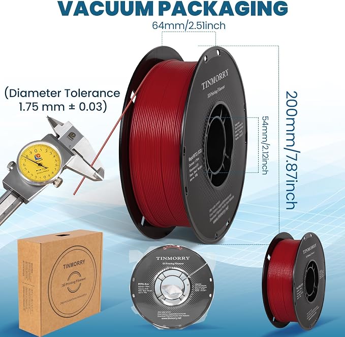 TINMORRY PETG Filament 1.75, Rapid PETG-Eco 3D Printer Filament, Compatible with Most FDM 3D Printers, 1 KG 1 Spool, Red