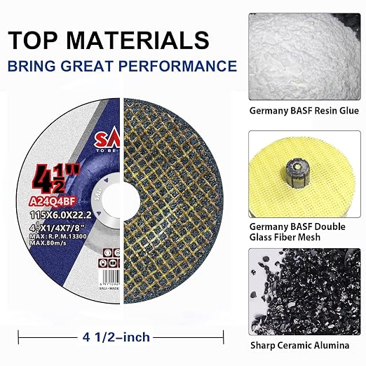 SALI 5 Pack 4-1/2 Inch Grinding Wheels for General Purpose Metal & Stainless Steel, Aluminum Oxide Grinding Disc for Angle Grinder, Depressed Center 4.5" * 1/4" * 7/8"(115 * 6.0 * 22.2 mm)