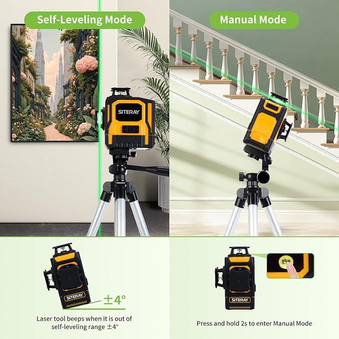Laser Level 360 Self Leveling, 3x360° Rechargeable Green Line leveler with for Remote Control & Magnetic Rotating Stand, Outdoor Pulse Mode, 3D Lazer Level for Construction Picture Hanging