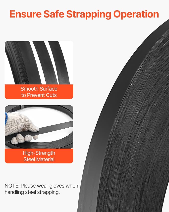 VEVOR Steel Strapping Coil, 3/4 in x 0.02 in x 1640 ft, Metal Strapping Banding Roll Withstands Harsh Environment, 1700 lbs Break Strength, Heavy Duty Banding Pallet Strap Coil for Pallet Packing