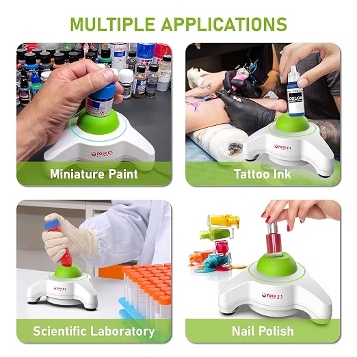 FOUR E'S SCIENTIFIC Mini Vortex Mixer - Lab Vortex Shaker with Extra Silicone Cap & 300 pcs 7/32 in Mixing Balls, 5600 RPM, for Acrylic Miniature Hobby Model Paints, Green