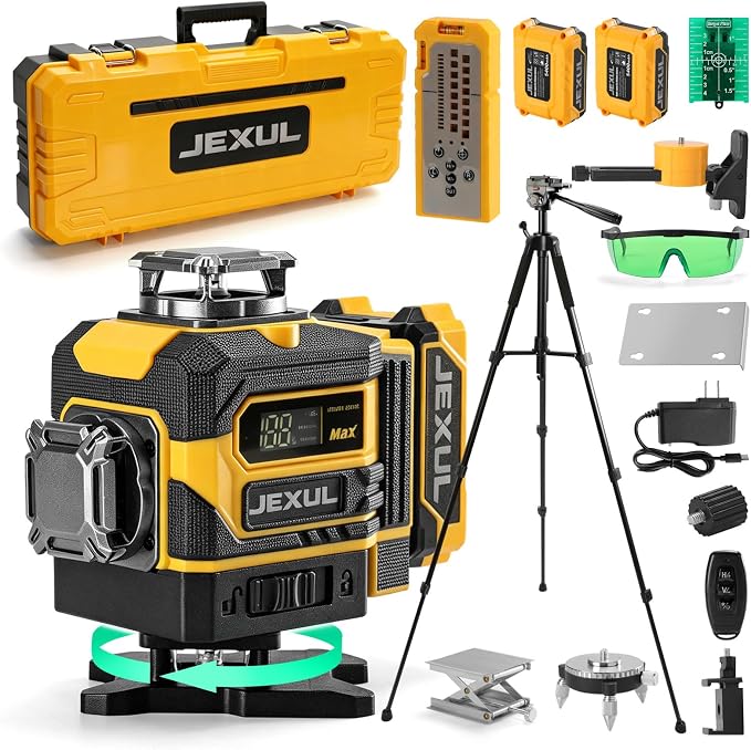 Auto-Tracking 4D 16 Line Laser Level Motorized 360° | Base with 2-in-1 Smart Remote Receiver, Self-Leveling Kit with 59" Tripod for Home Tiling, Ceiling & Auto Repair (<1mW)