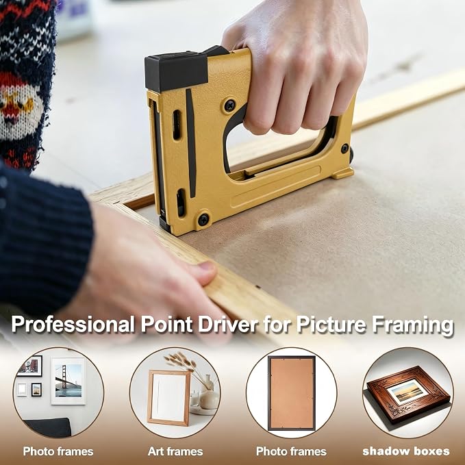 Point Driver with 1000 Flexible Point Nails, Manual Picture Framing Tool – Picture Frame Stapler/Nailer/Tacker for DIY Crafts, Picture Frame Hardware and Glazing Points