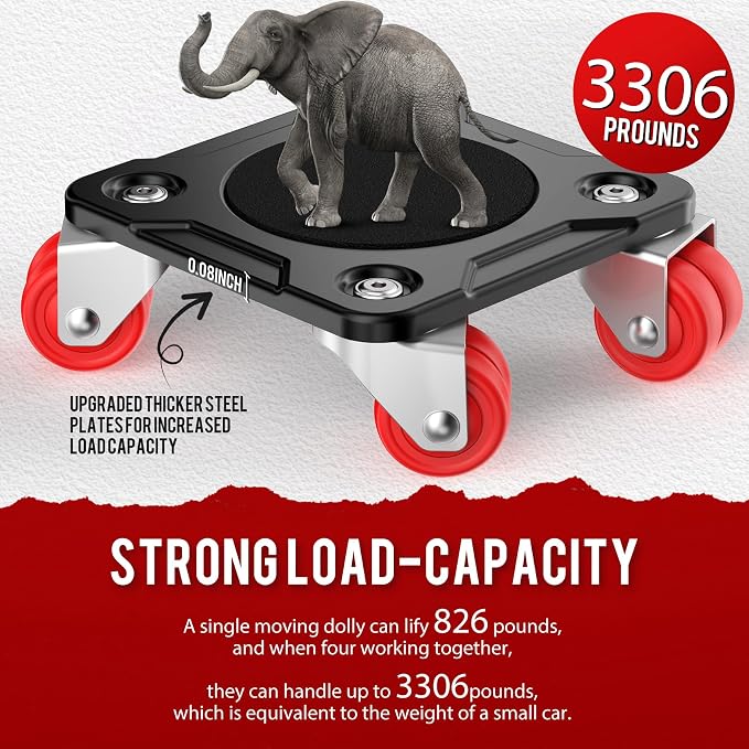 Heavy Duty Furniture Movers with 8 Wheels – Double-Wheel Design Carbon Steel Panel Furniture Dolly Set with Lifter, 360° Rotating Casters for Easy Moving, Max Load 3306 LBS