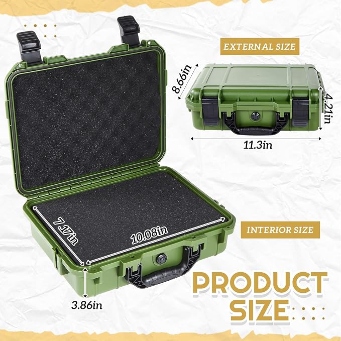 Relaxweex 1 Pcs Waterproof Hard Case with DIY Customizable Foam Insert Portable Protective Case with Knife for Camera Drones Equipments Tools Test Instruments(Green,11.3 x 8.7 x 4.2 Inch)